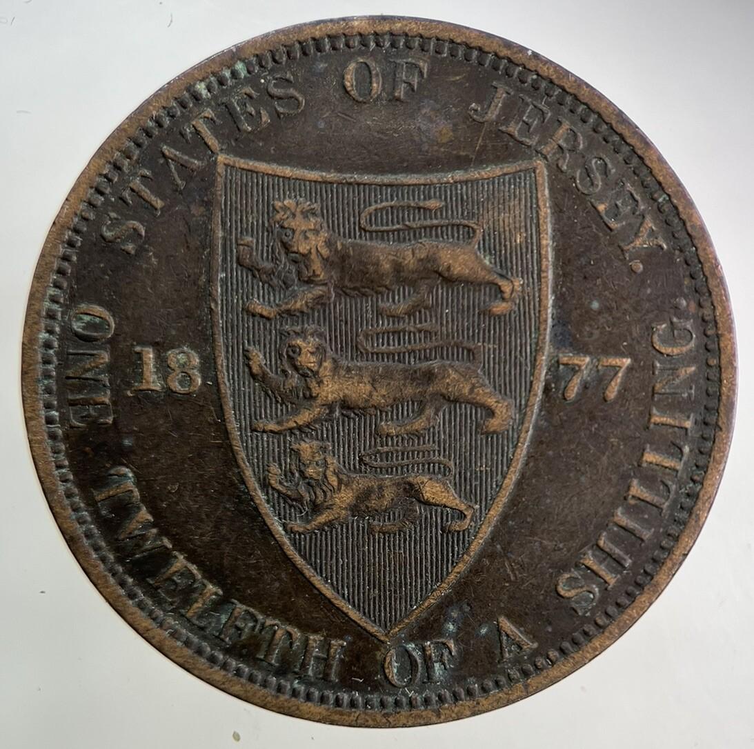 1877 Jersey 1/12 One Twelfth Of A Shilling Coin | Fine Collectable Grade