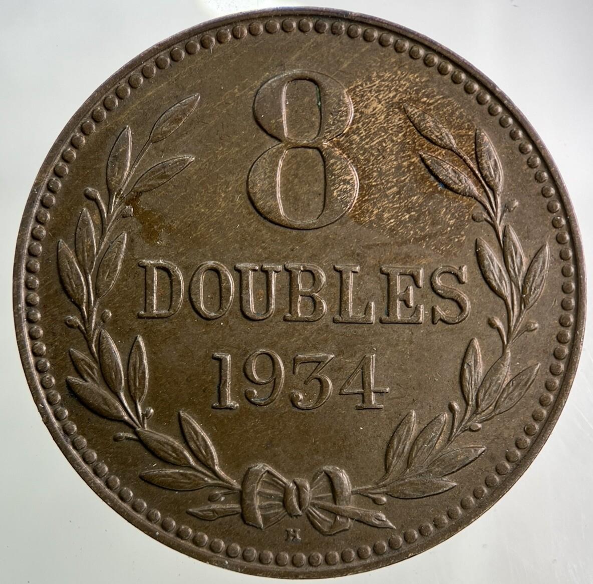 1934 Guernsey 8 Doubles Coin | Very High Grade