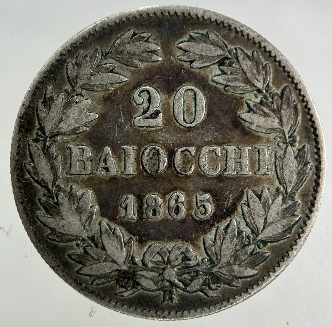 1865 Italy Papal States 20 Baiocchi Silver Coin | Fine Collectable Grade