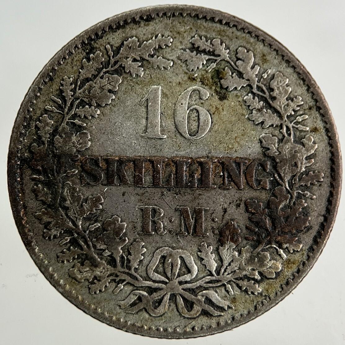 1858 Denmark 16 Skilling Silver Coin | Fine Collectable Grade