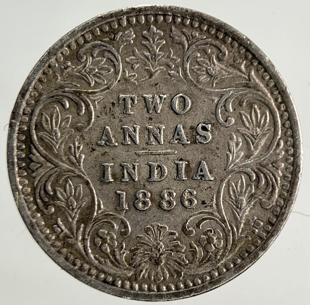 1886 India 2 Annas Silver Coin | Very High Grade