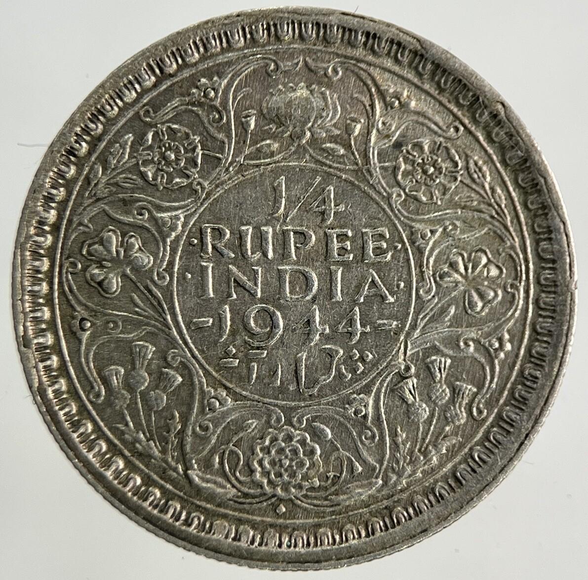 1944 India 1/4 Quarter Rupee Silver Coin | Very High Grade