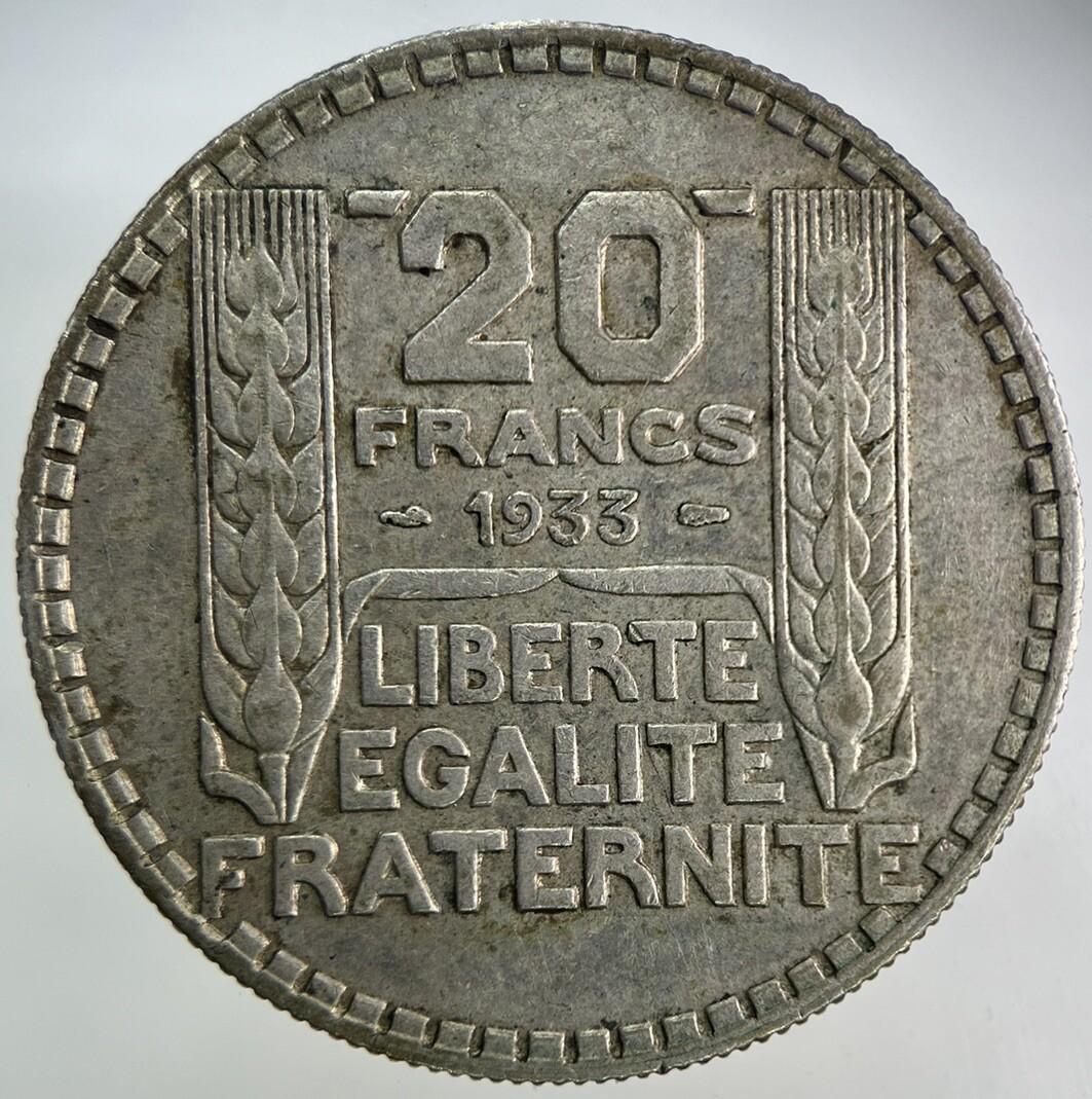 1933 France 20 Francs Silver Coin | Very High Grade
