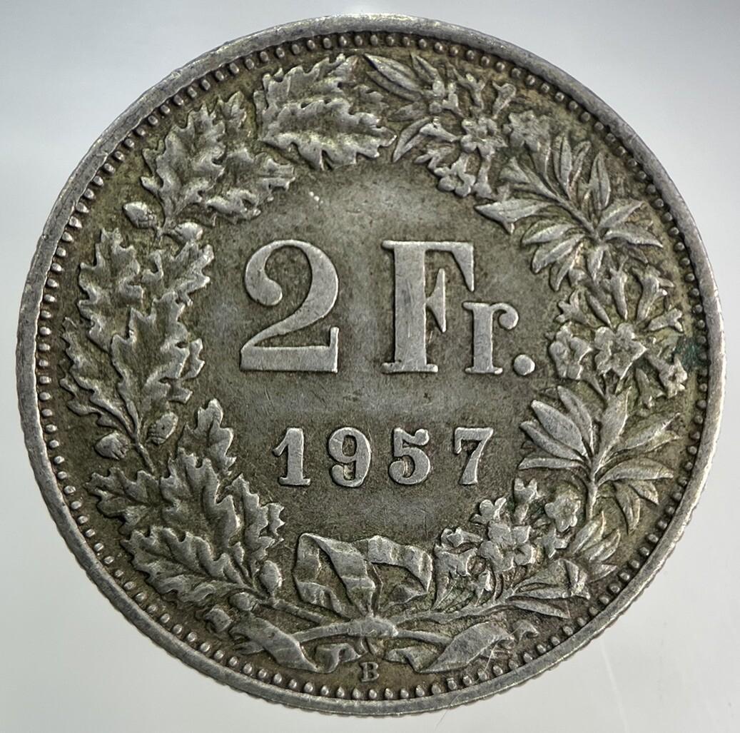 1957 Switzerland Swiss 2 Franc Silver Coin | Very High Grade