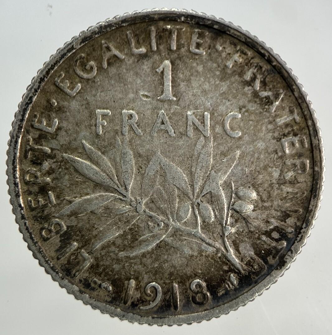 1918 France 1 Franc Silver Coin | Fine Collectable Grade