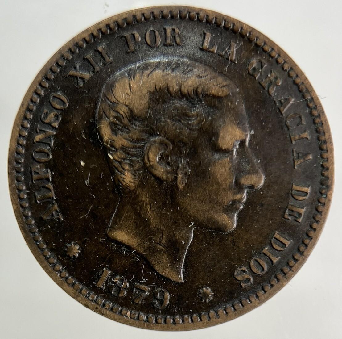 1879 Spain 5 Cinco Centimos Coin | Fine Collectable Grade
