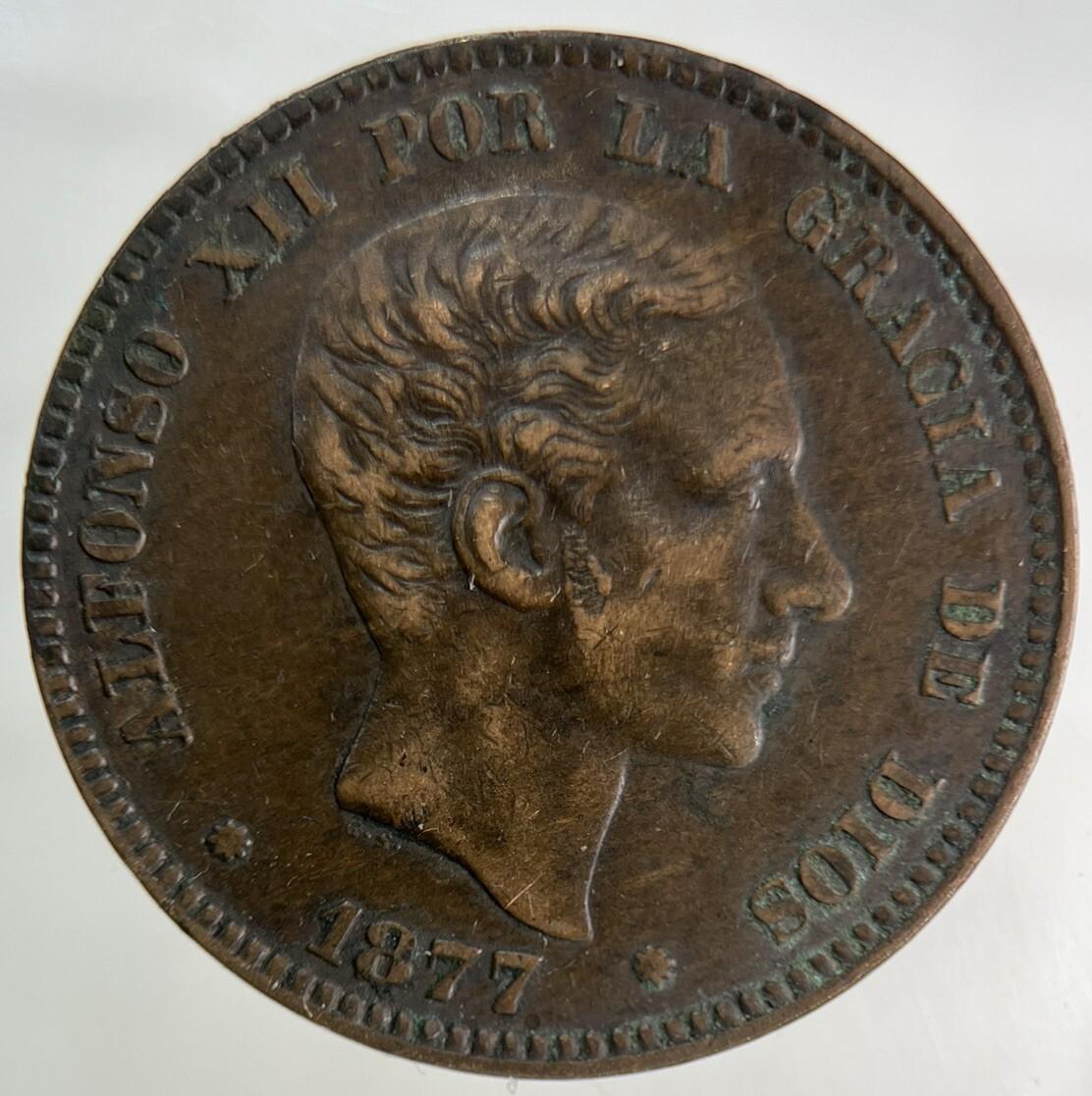 1877 Spain 10 Diez Centimos Coin | Very High Grade