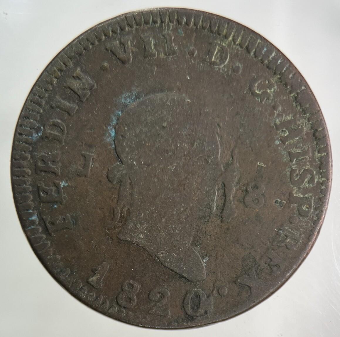 1820 Spain 8 Maravedis Coin | Fine Collectable Grade