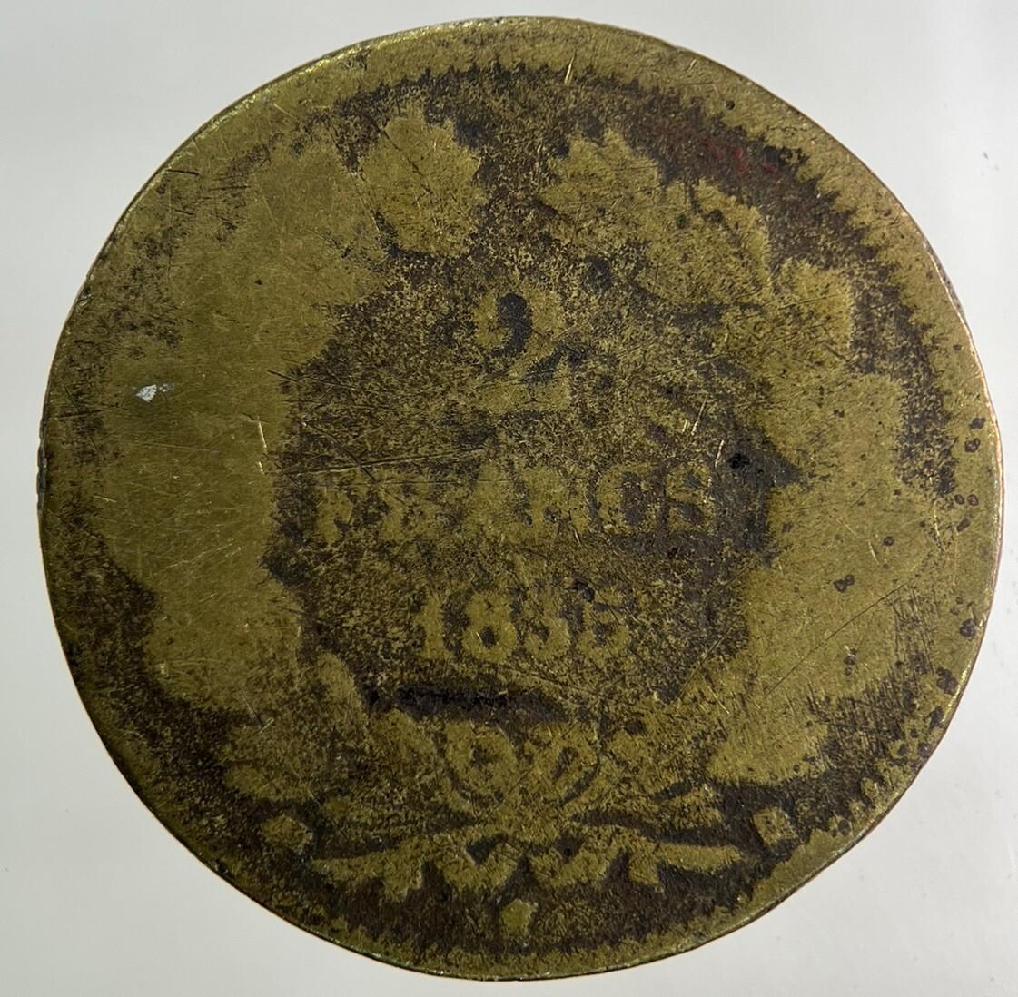 Old Forgery 1835 France 2 Francs Brass Coin | Collectable Grade