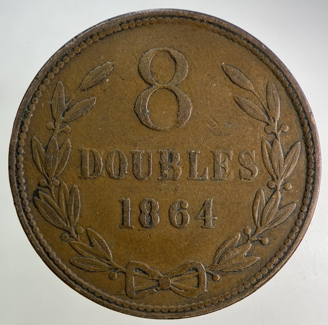 1864 Guernsey 8 Doubles Coin | Fine Collectable Grade