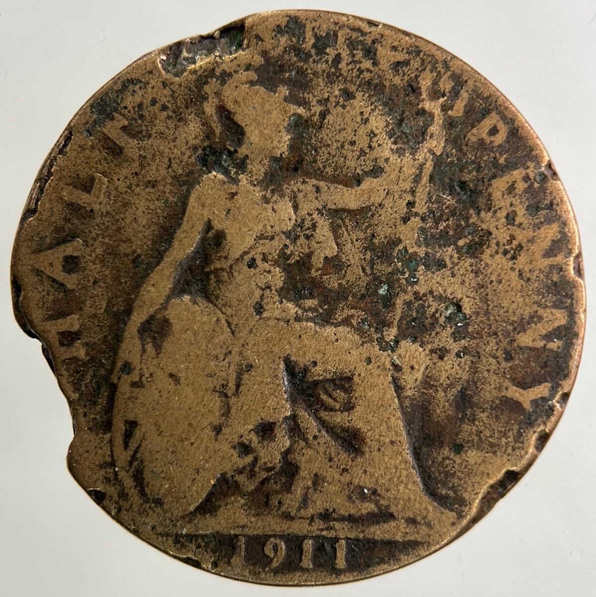 1911 George V Half-Penny Coin | Fair Grade