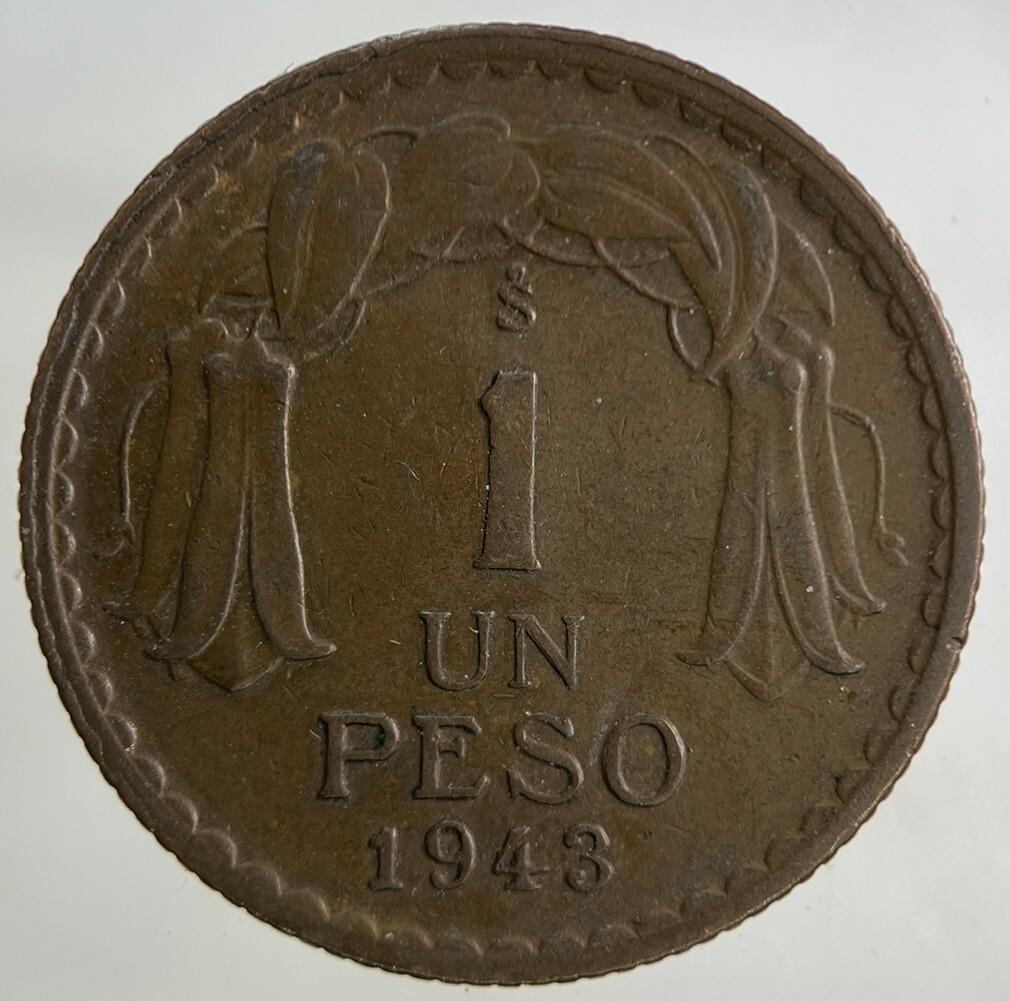 1943 Chile 1 Un Peso Coin | Fine Collectable Grade