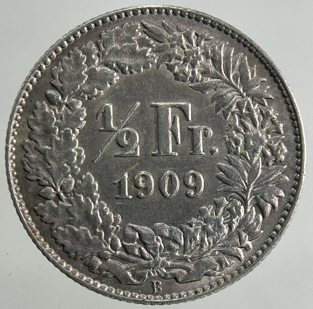 1909 Switzerland Swiss 1/2 Half Franc Silver Coin | Very High Grade