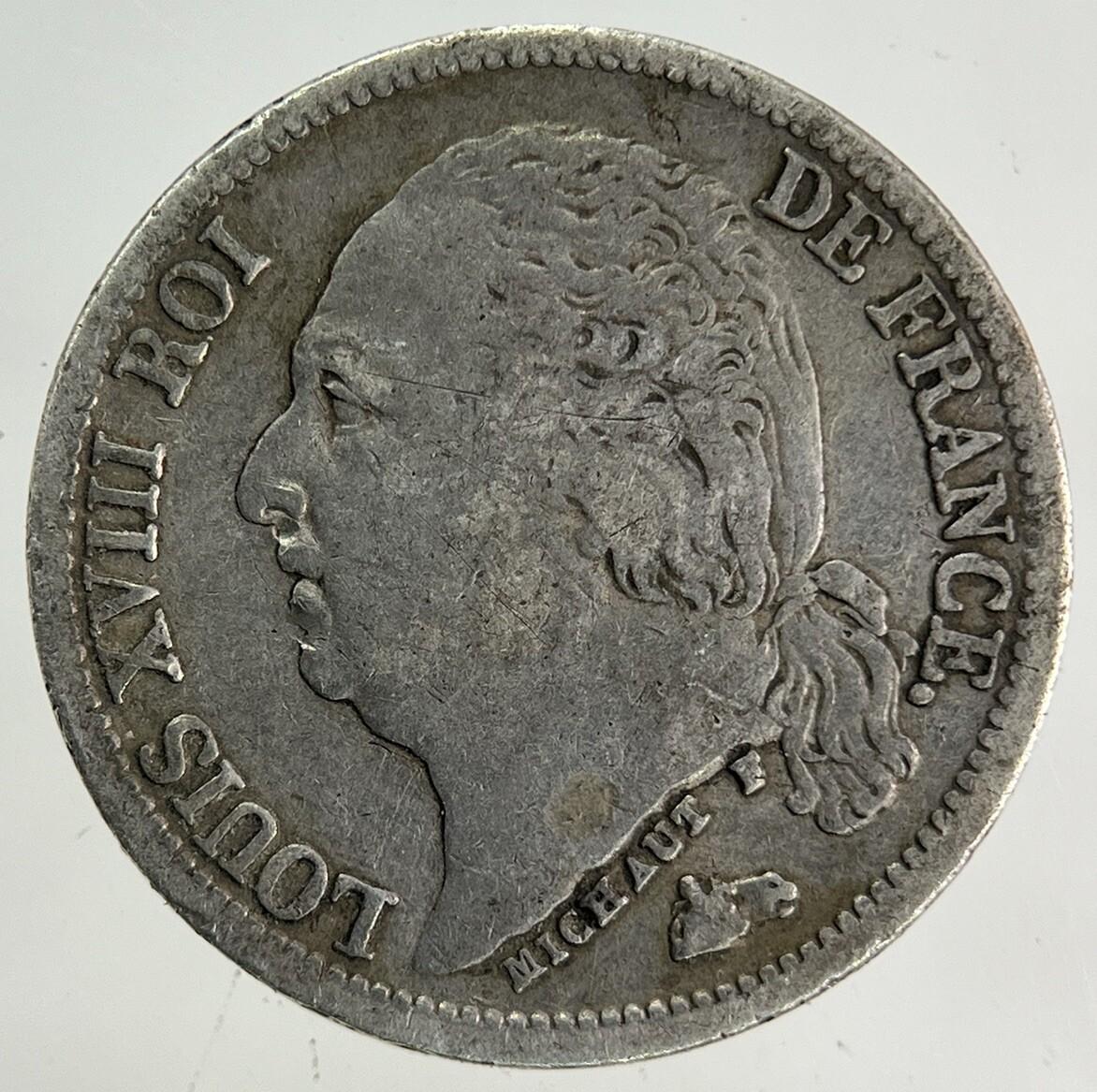 1824 France 1/2 Half Franc Silver Coin | Very High Grade