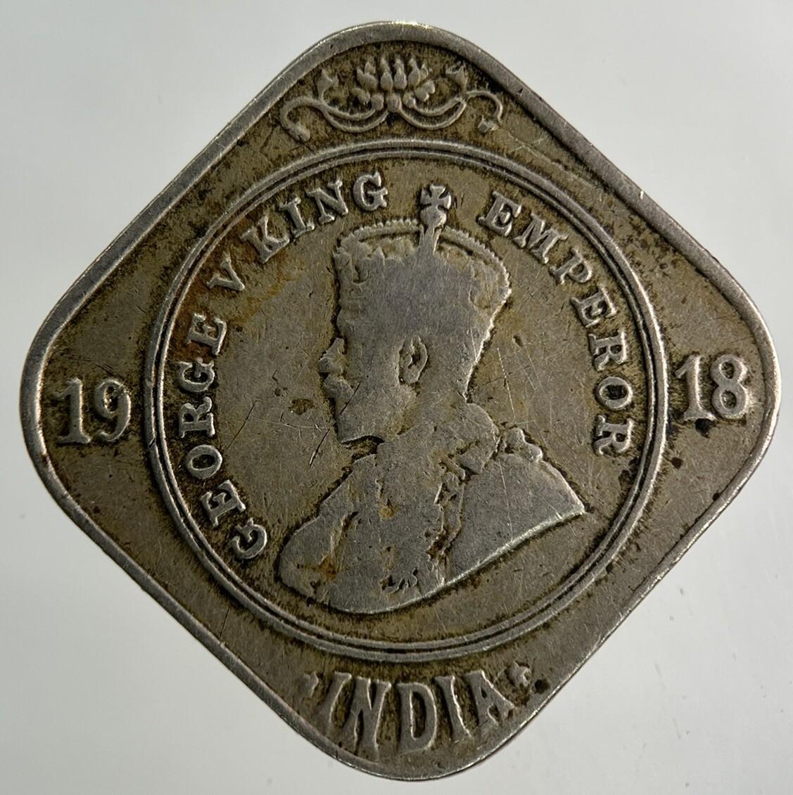 1918 India 2 Annas Coin | Fine Collectable Grade