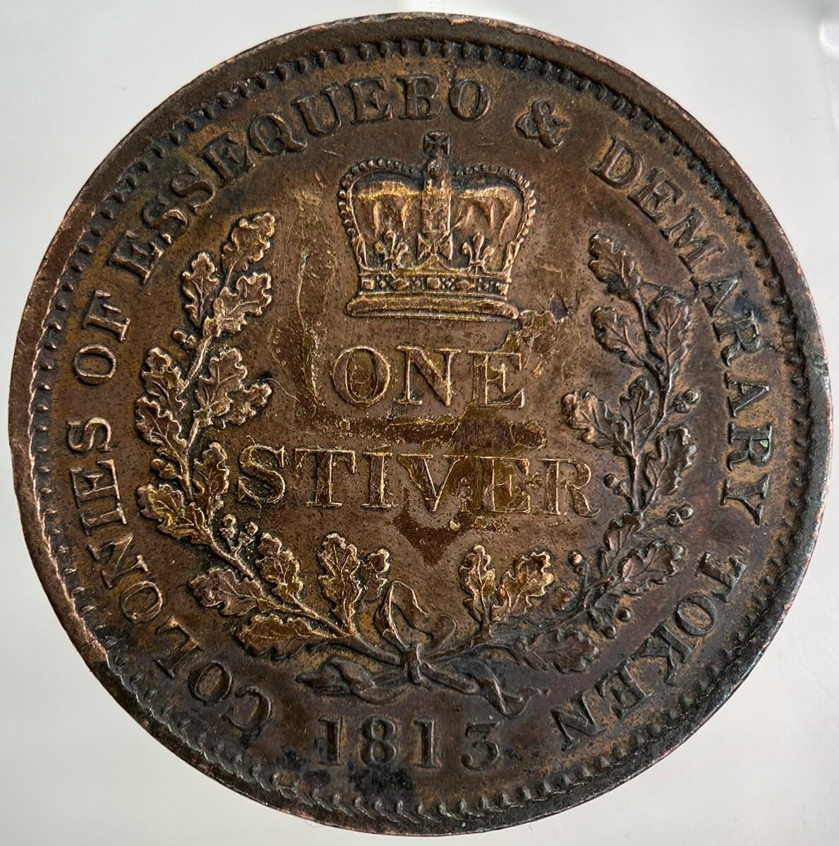 1813 Essequibo & Demerara George III 1 Stiver Coin | Very High Grade