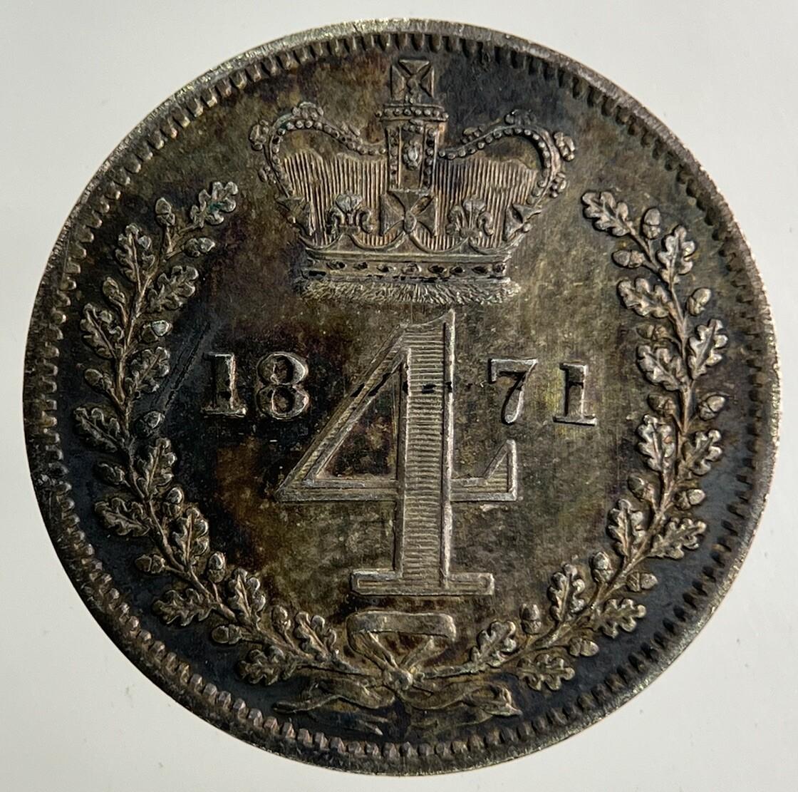 1871 Proof Victoria Maundy Four-Pence Silver Coin | Very Fine Grade