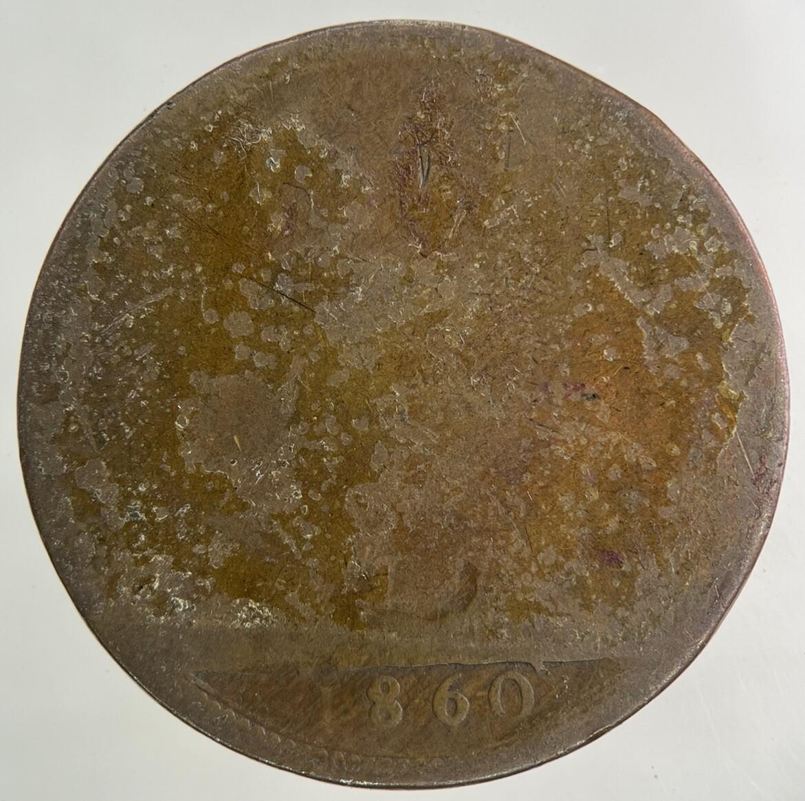 1860 Victoria One Penny Coin | Worn Grade