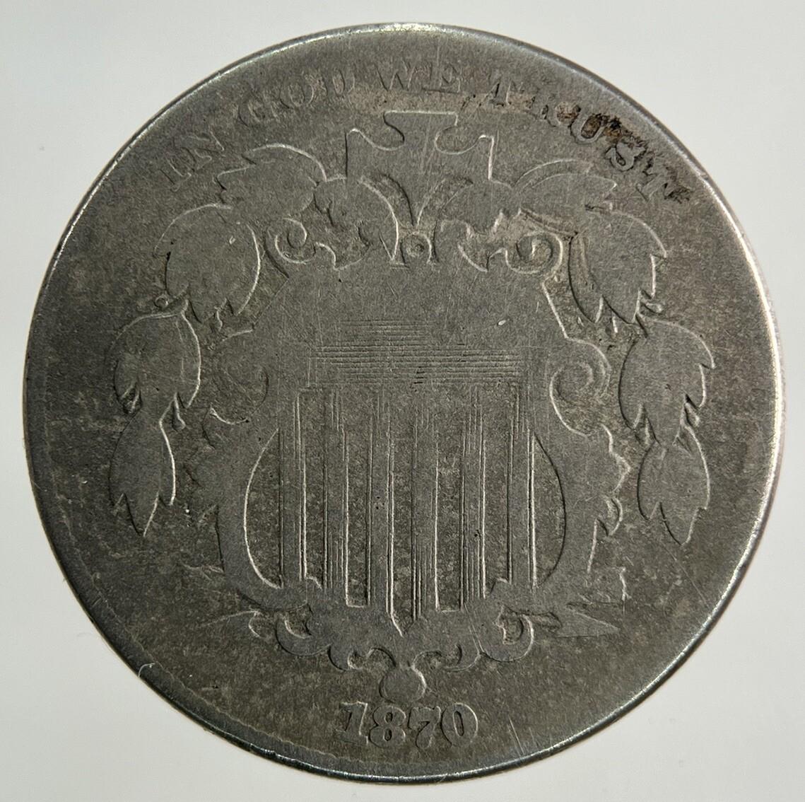 1870 US USA Shield Nickel 5 Cents Coin | Collectable Grade