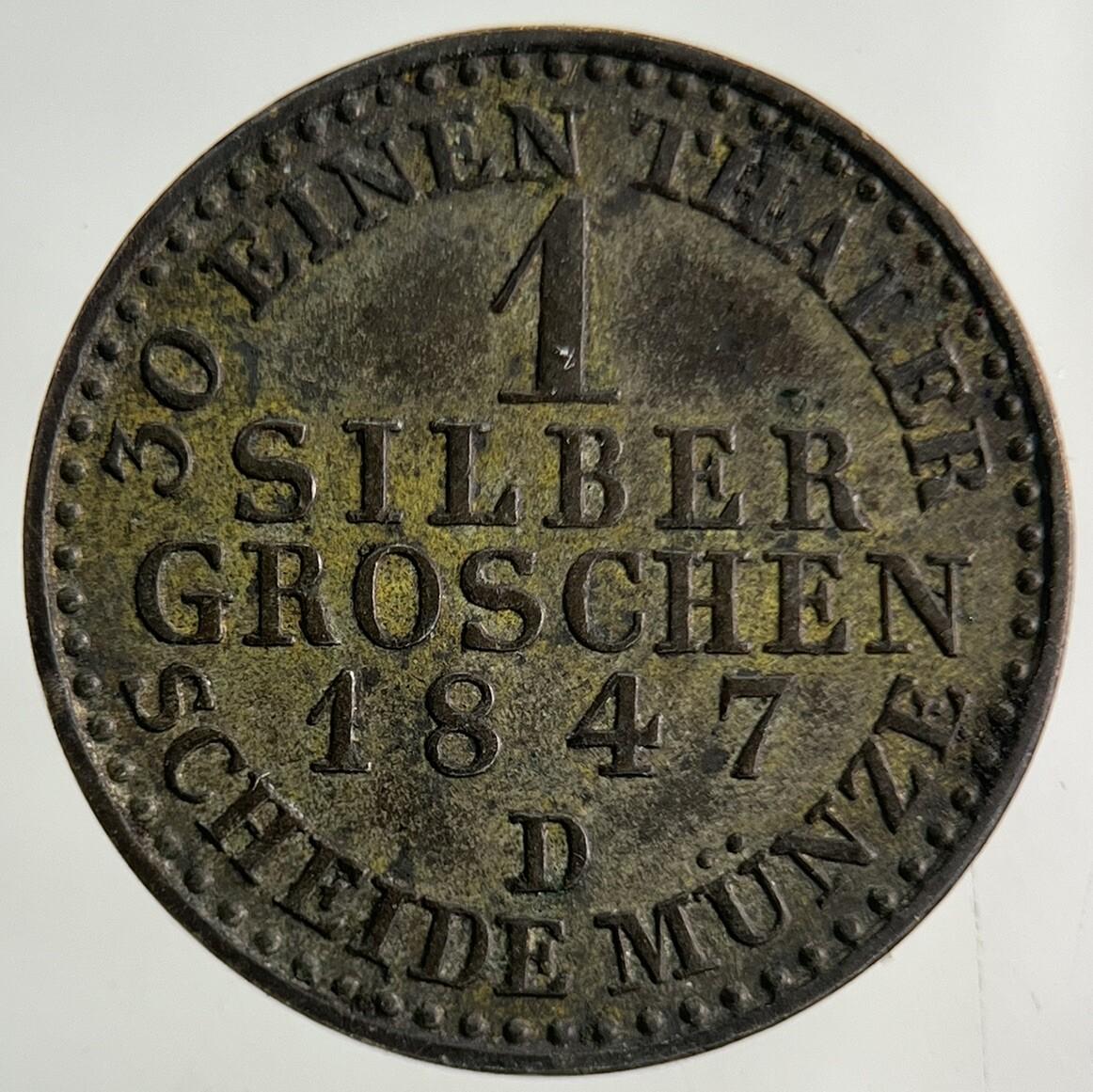 1847 Germany German States 1 Groschen Silver Coin | Very High Grade