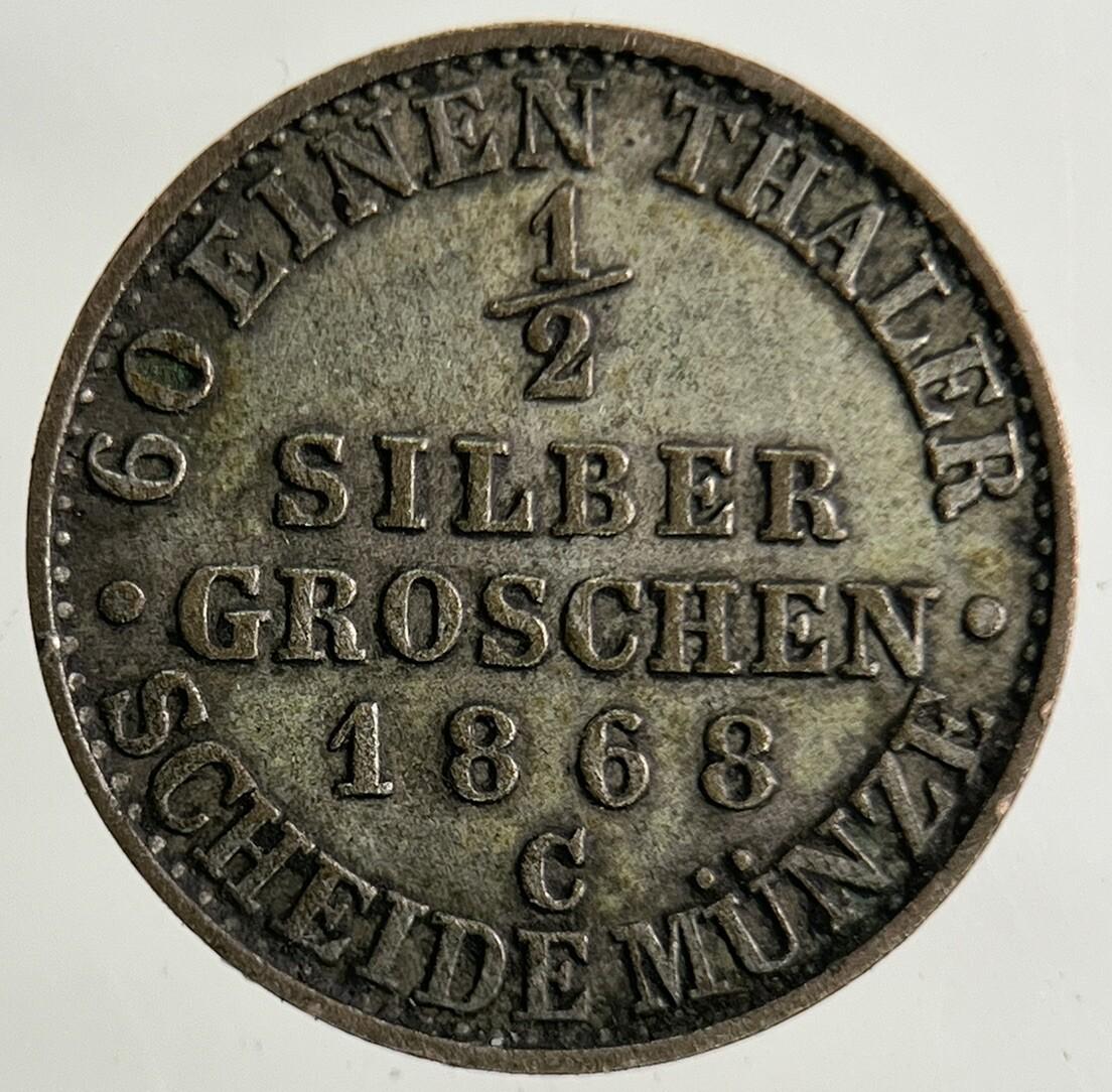 1868 Germany German States 1/2 Groschen Silver Coin | Fine Collectable Grade