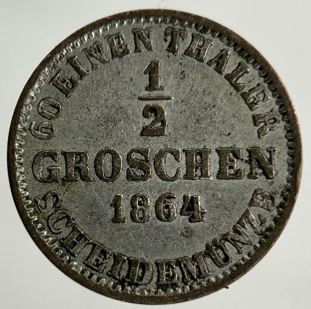1864 Germany German States 1/2 Groschen Silver Coin | Fine Collectable Grade