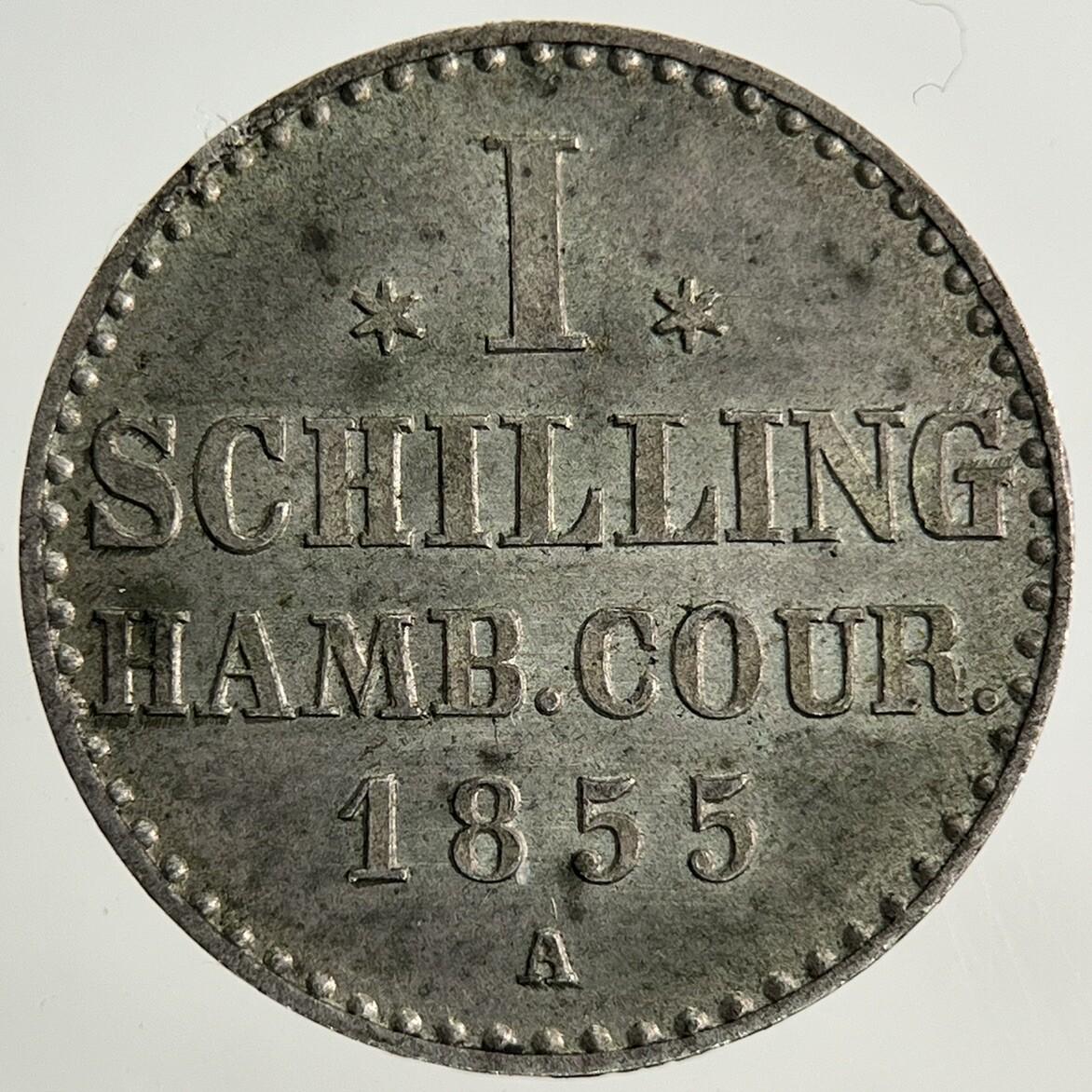 1855 Germany German States 1 Schilling Hamburg Silver Coin | Very High Grade