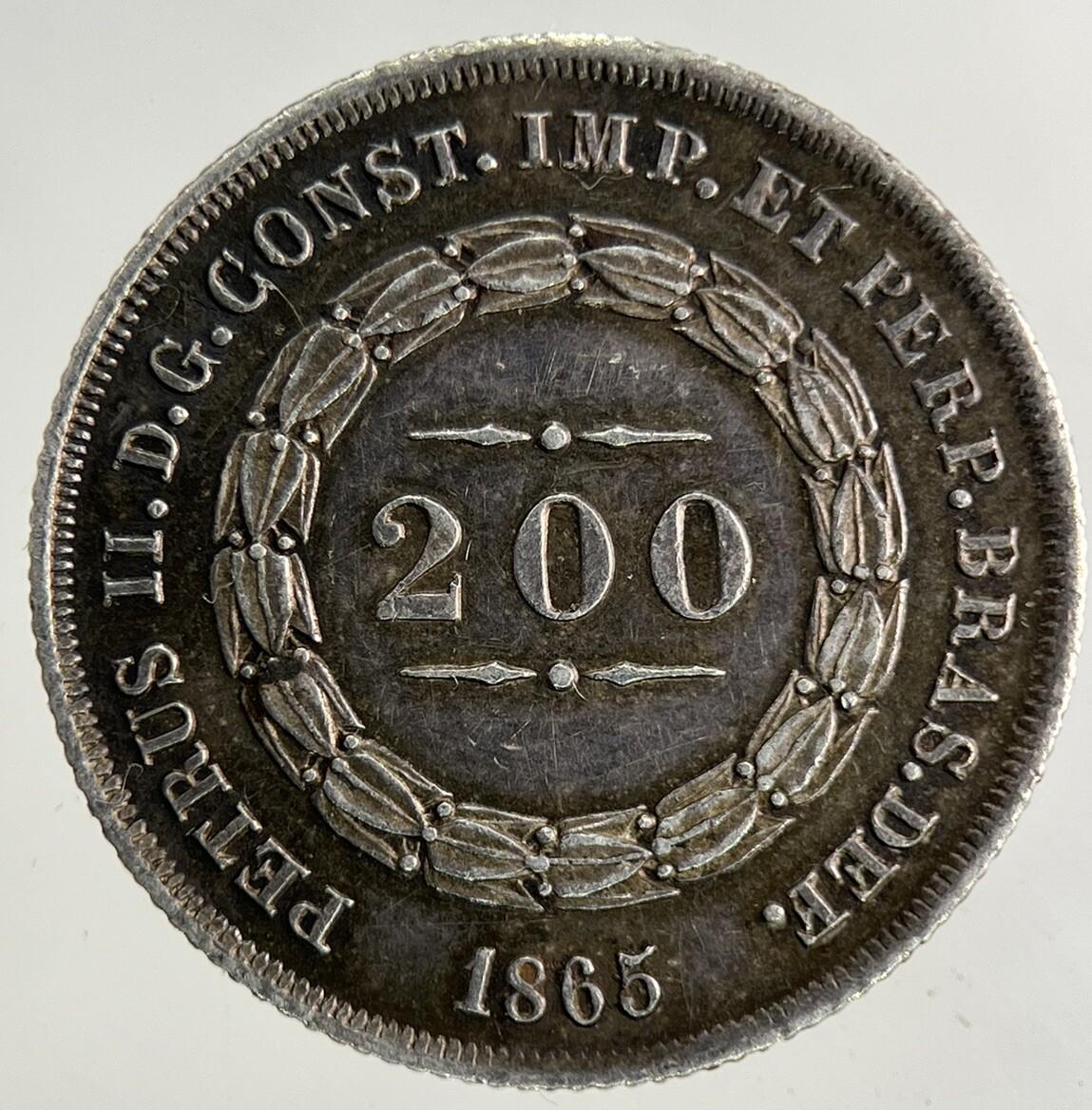 1865 Brazil 200 Reis Silver Coin | Very High Grade