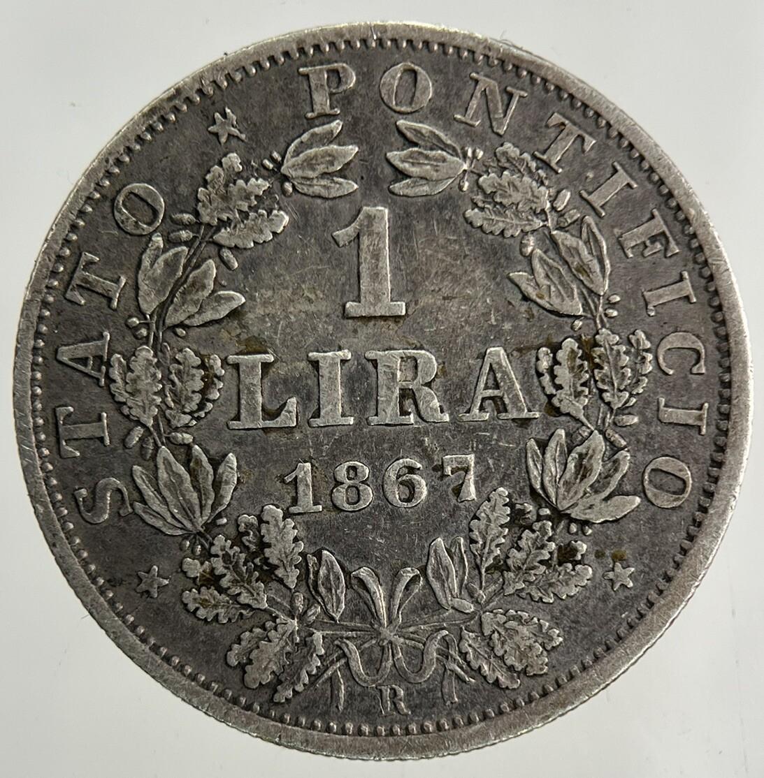1867 Italy Papal States 1 Lira Silver Coin | Very High Grade