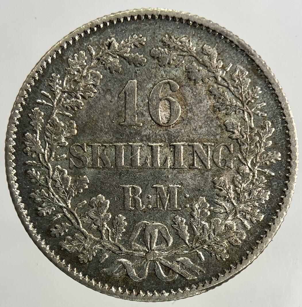 1856 Denmark 16 Skilling Silver Coin | Very Fine Grade