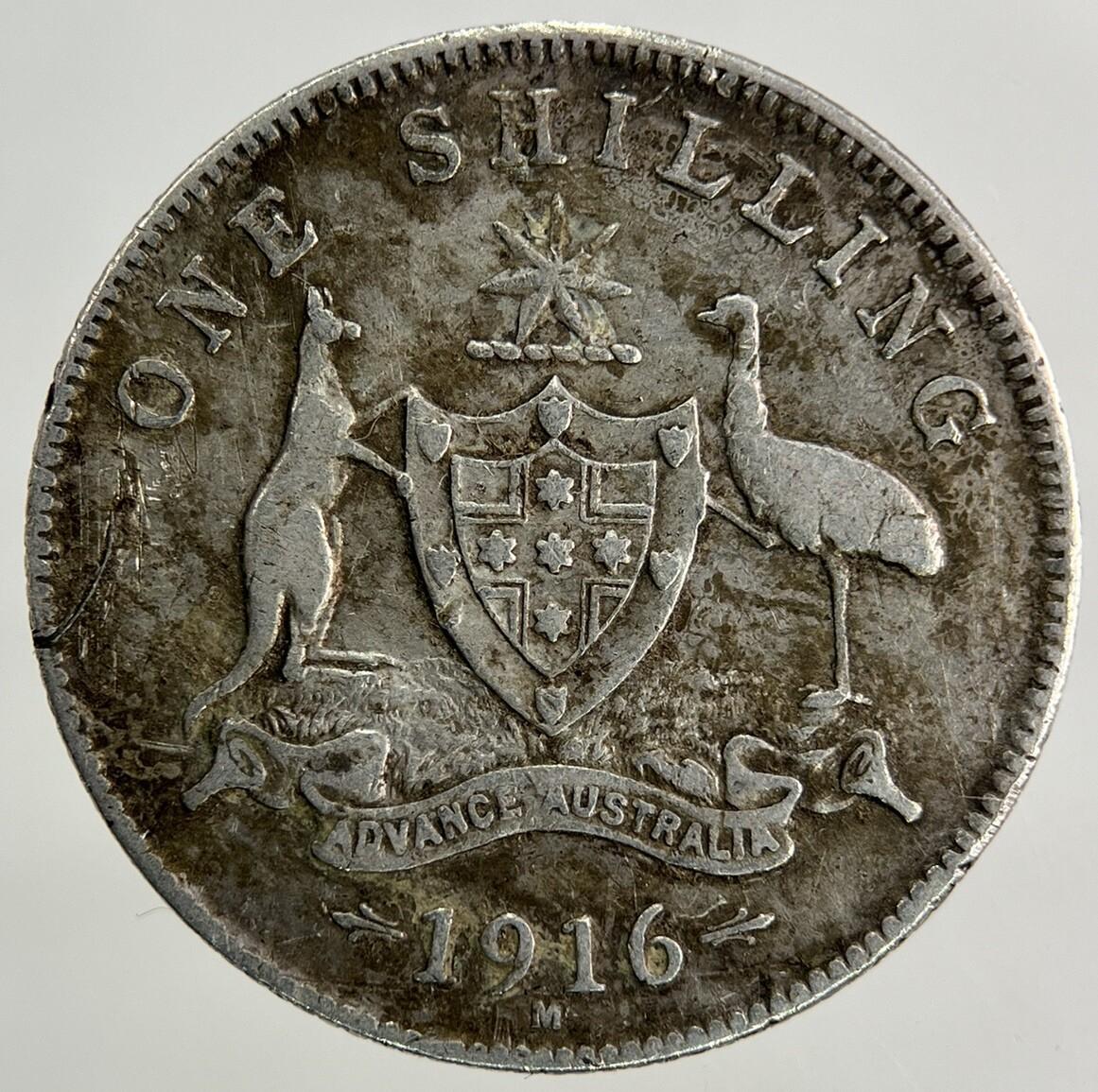 1916-M Australia One Shilling Silver Coin | Fine Collectable Grade