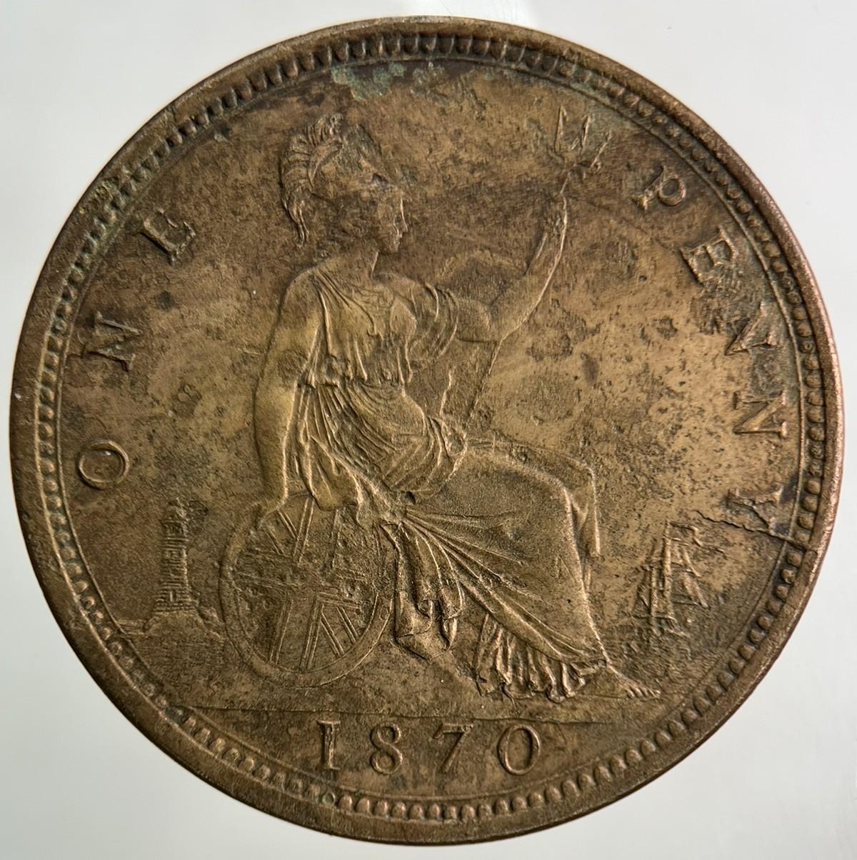 1870 Victoria One Penny Coin | Very Fine Grade