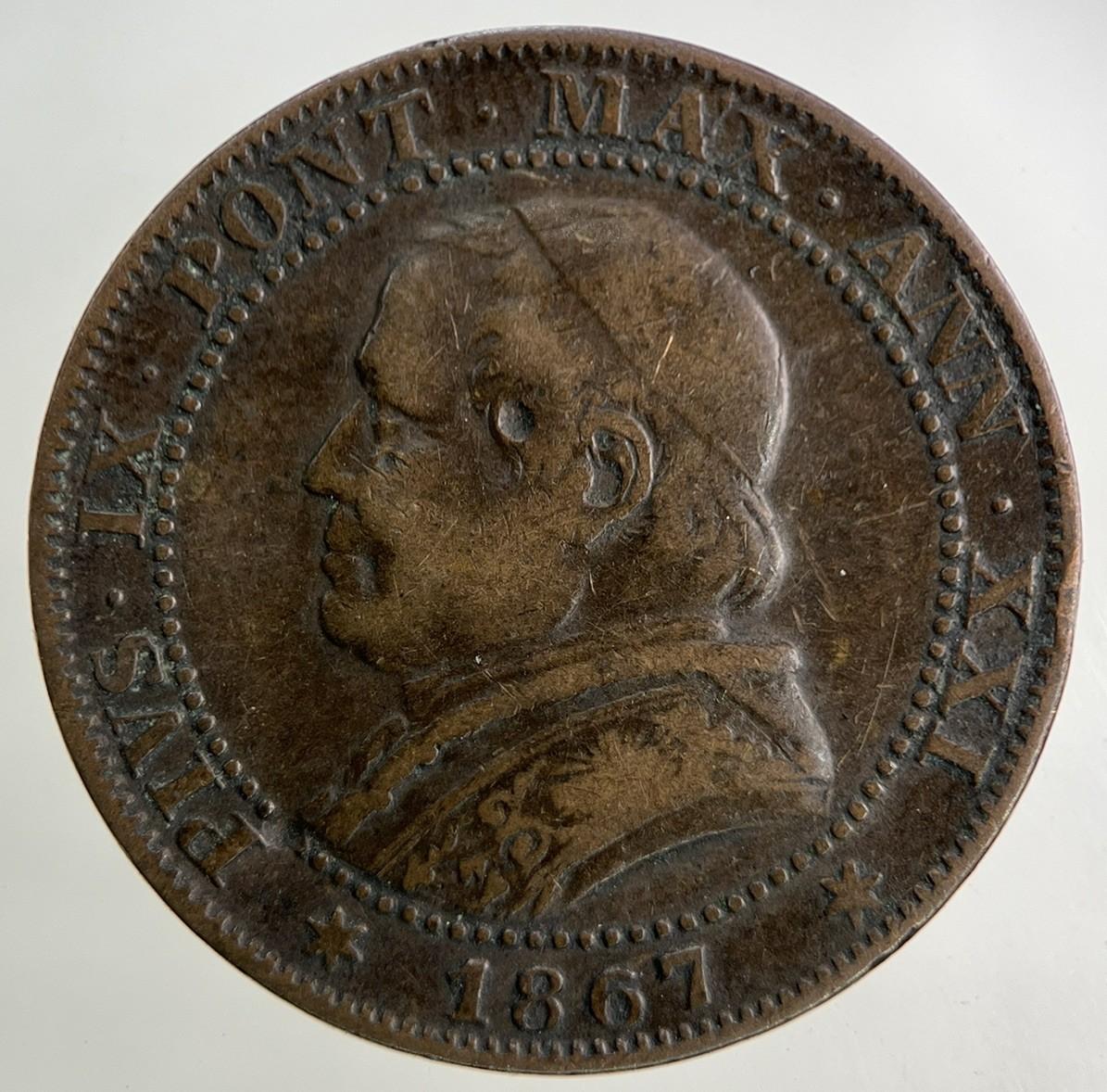 1867 Italy Papal States 1 Soldo 5 Cent Coin | Fine Collectable Grade