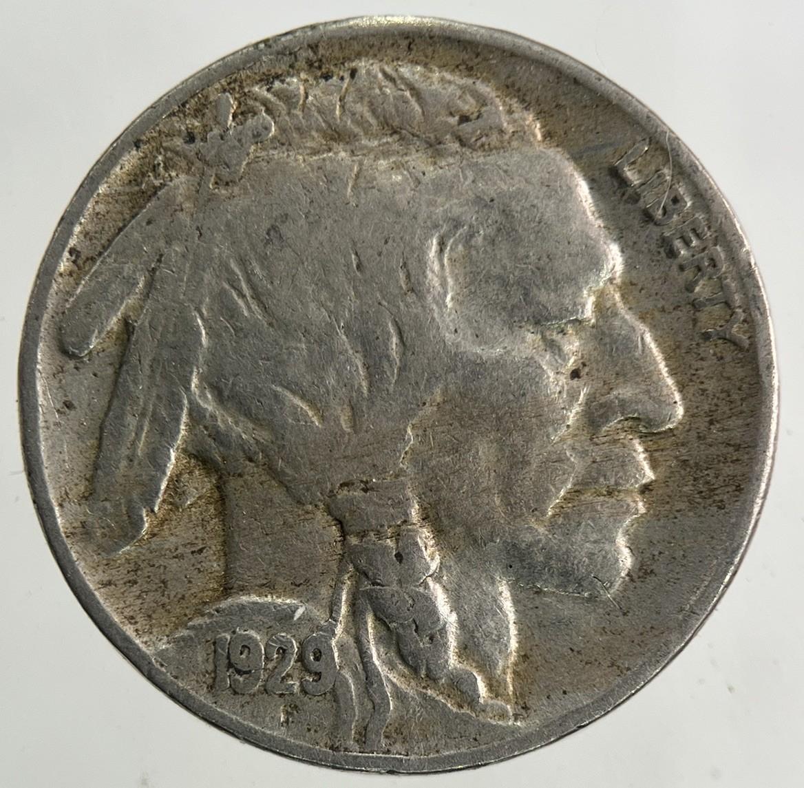 1929 US USA Buffalo Nickel 5 Cents Coin | Fine Collectable Grade