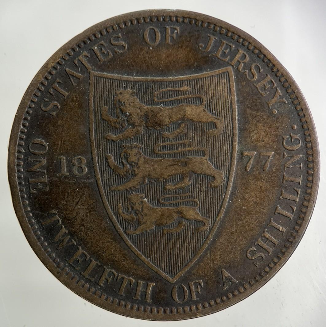 1877 Jersey 1/12 One Twelfth Of A Shilling Coin | Fine Collectable Grade