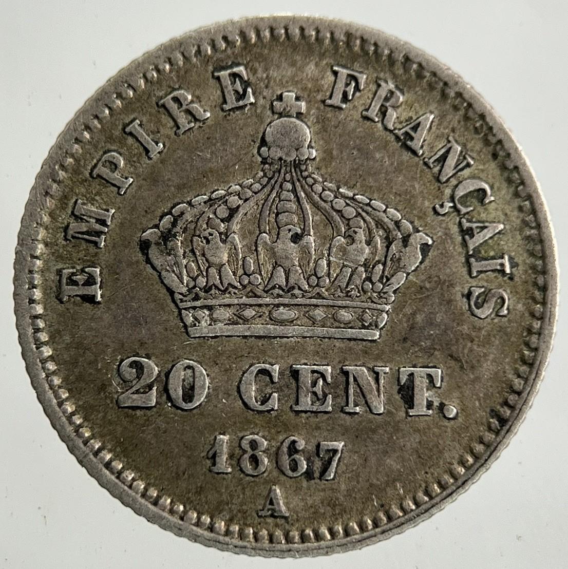 1867 France 20 Centimes Silver Coin | Very High Grade