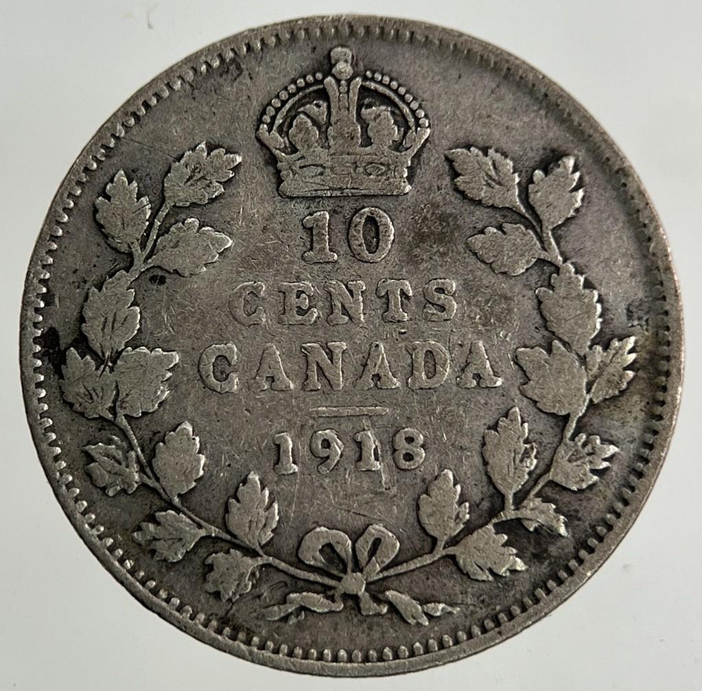 1918 Canada 10 Cents Silver Coin | Fine Collectable Grade