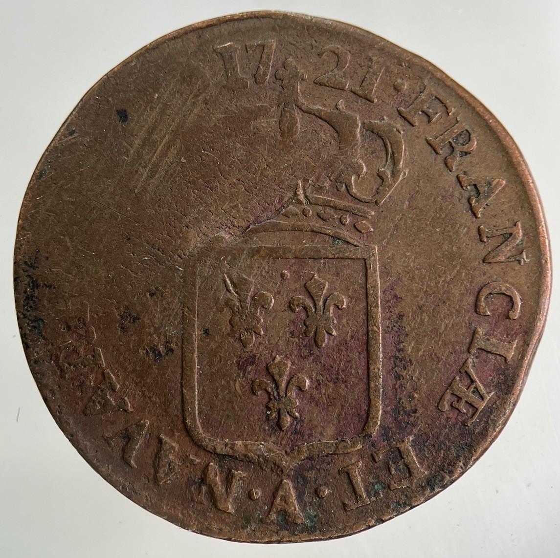 1721 France 1/2 Half Sol Coin | Fine Collectable Grade