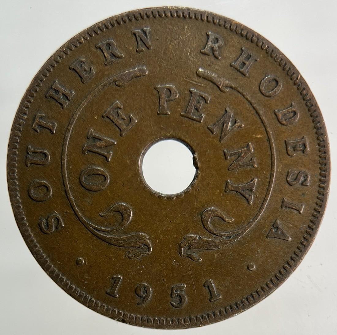 1951 Africa Rhodesia One Penny Coin | Fine Collectable Grade