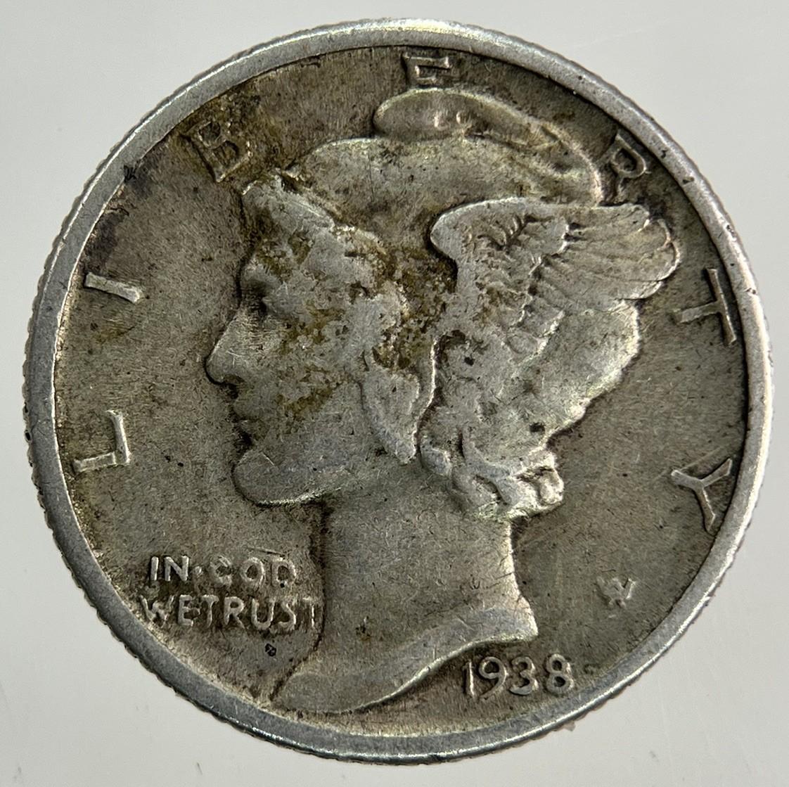 1938 US USA Mercury Dime Silver Coin | Fine Collectable Grade