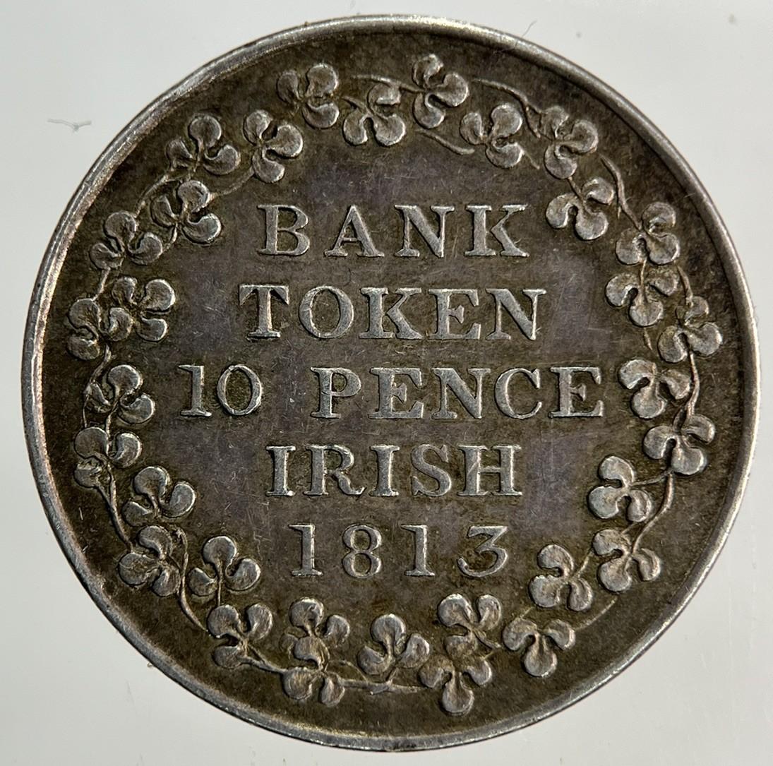 1813 Irish 10 Pence Silver Bank Token Coin | Very High Grade