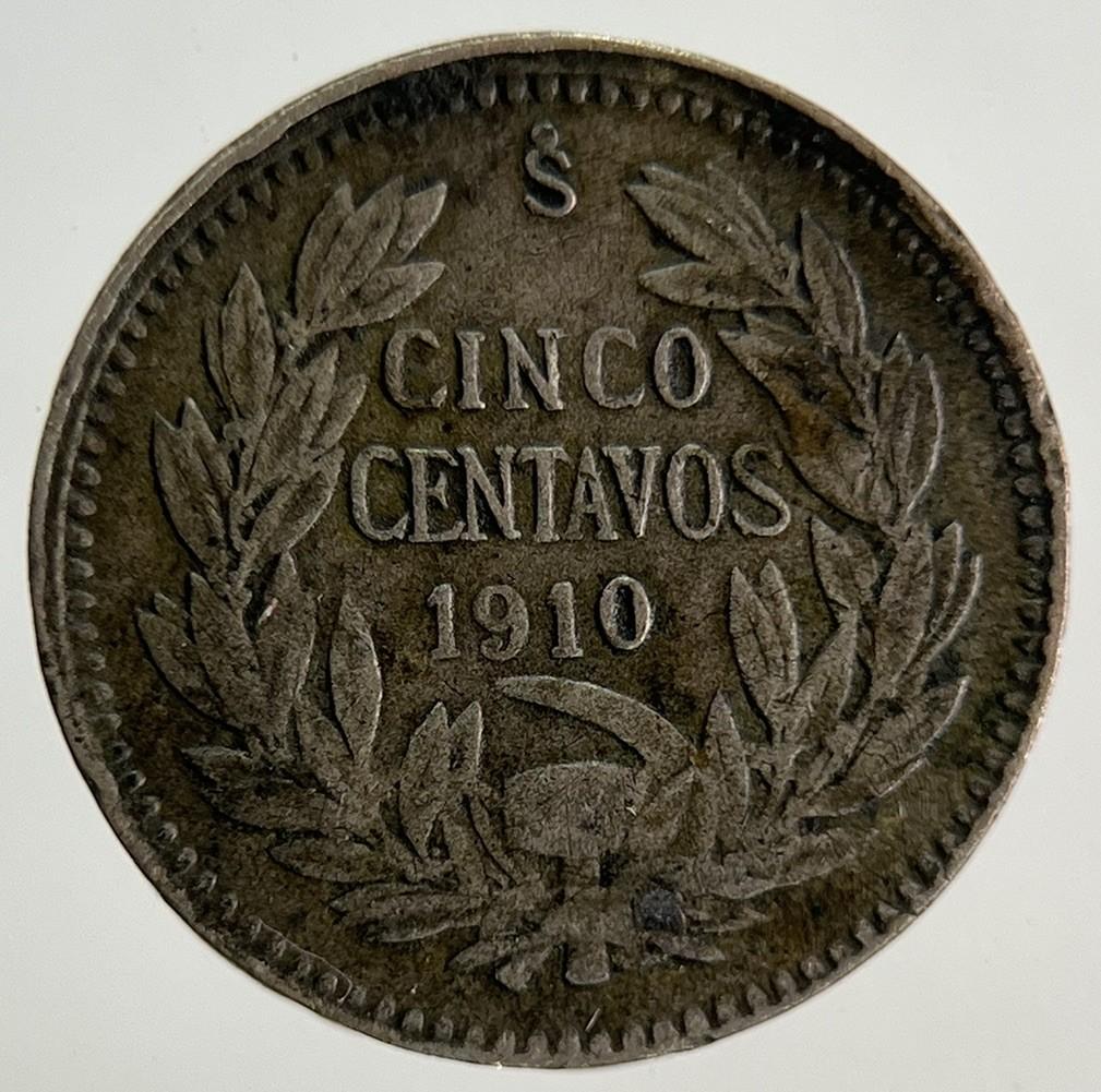 1910 Chile 5 Centavos Silver Coin | Fine Collectable Grade