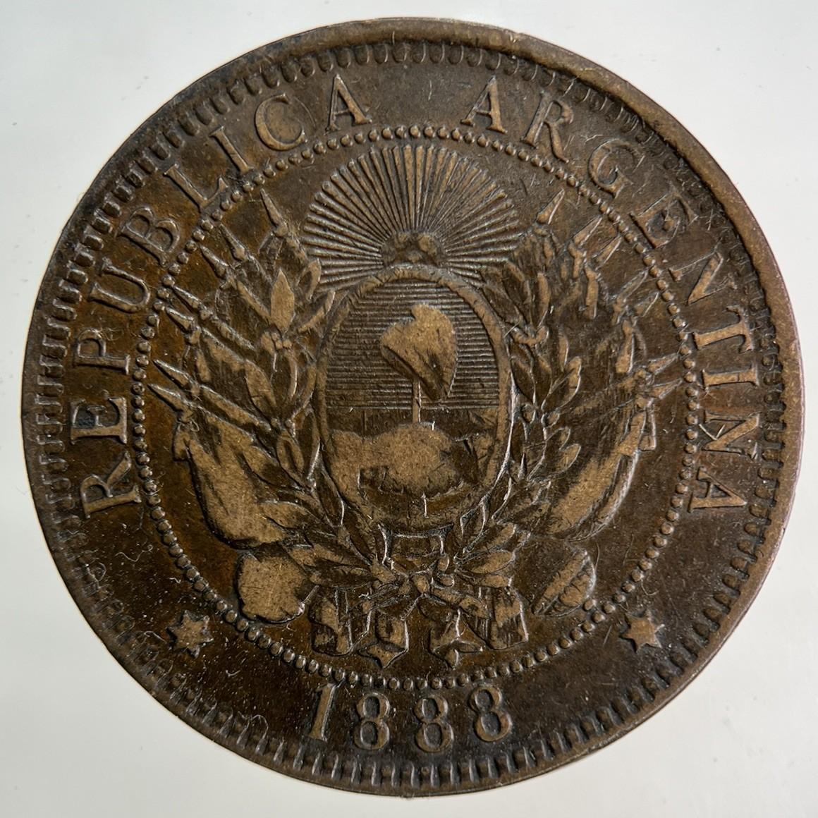 1888 Argentina 2 Dos Centavos Coin | Fine Collectable Grade