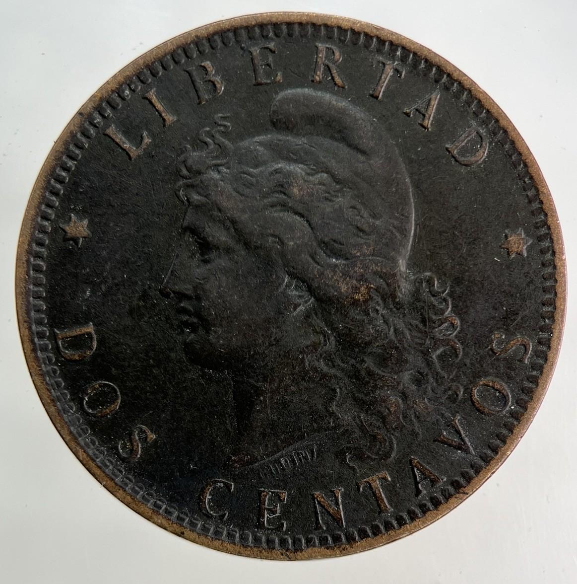 1893 Argentina 2 Dos Centavos Coin | Fine Collectable Grade