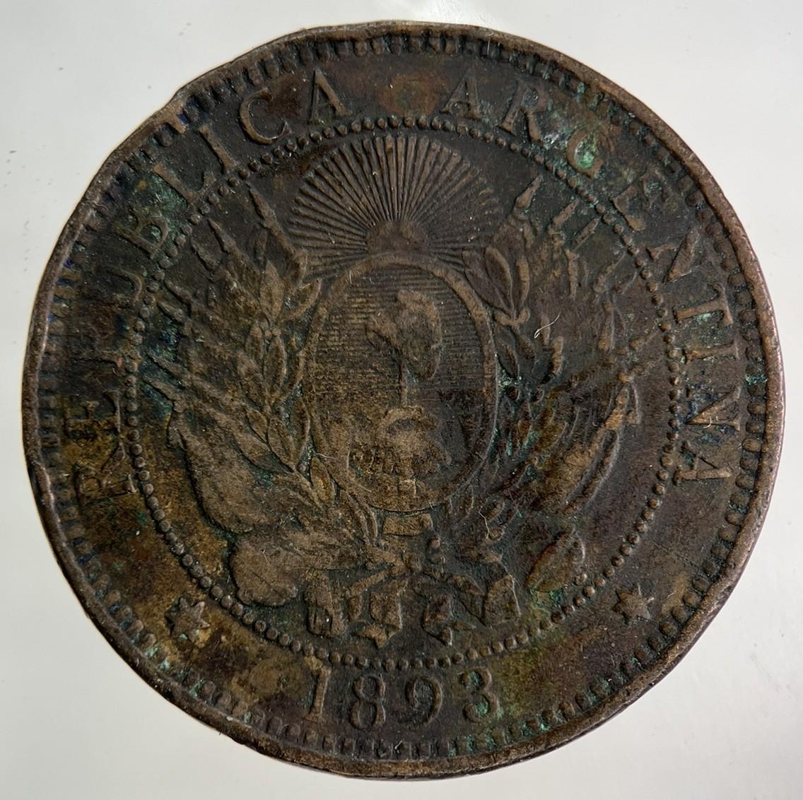 1893 Argentina 2 Dos Centavos Coin | Fine Collectable Grade