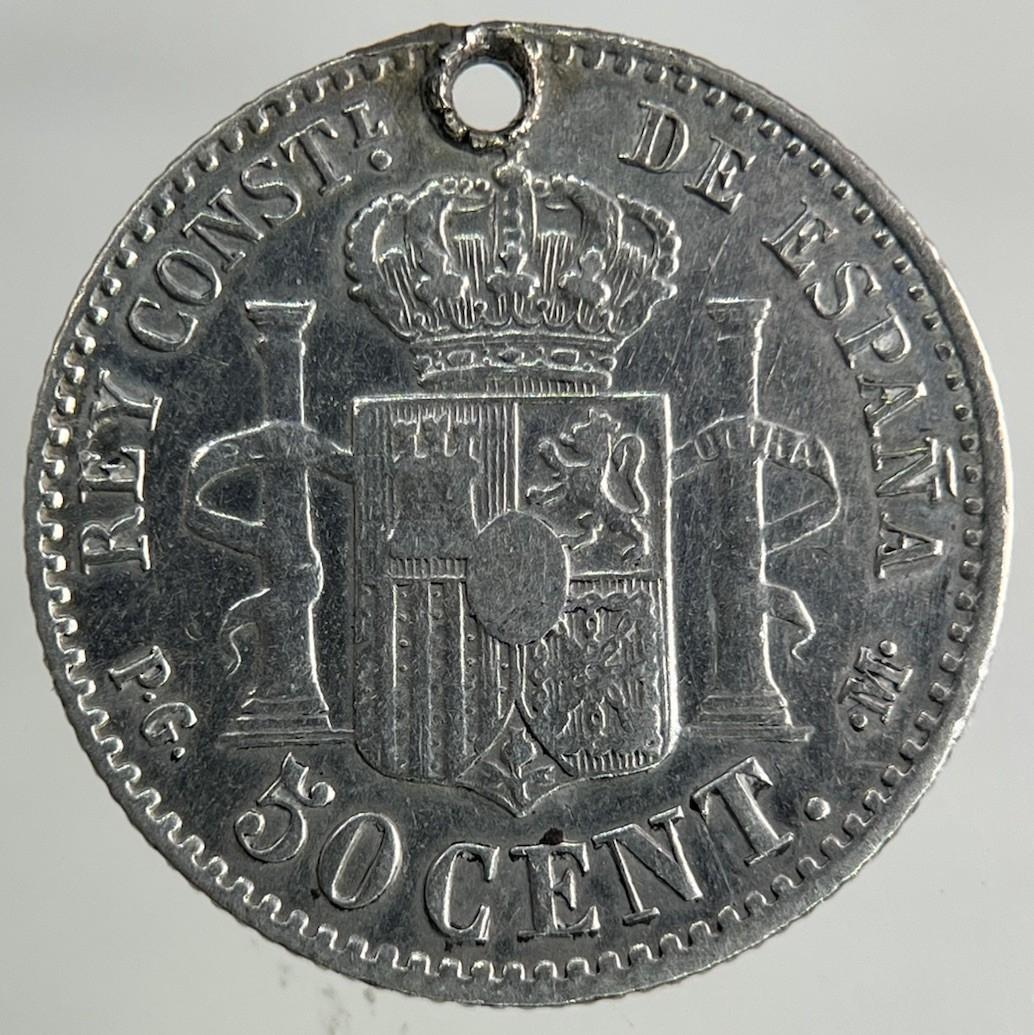 1892 Spain 50 Centavos Silver Coin | Fine Collectable Grade