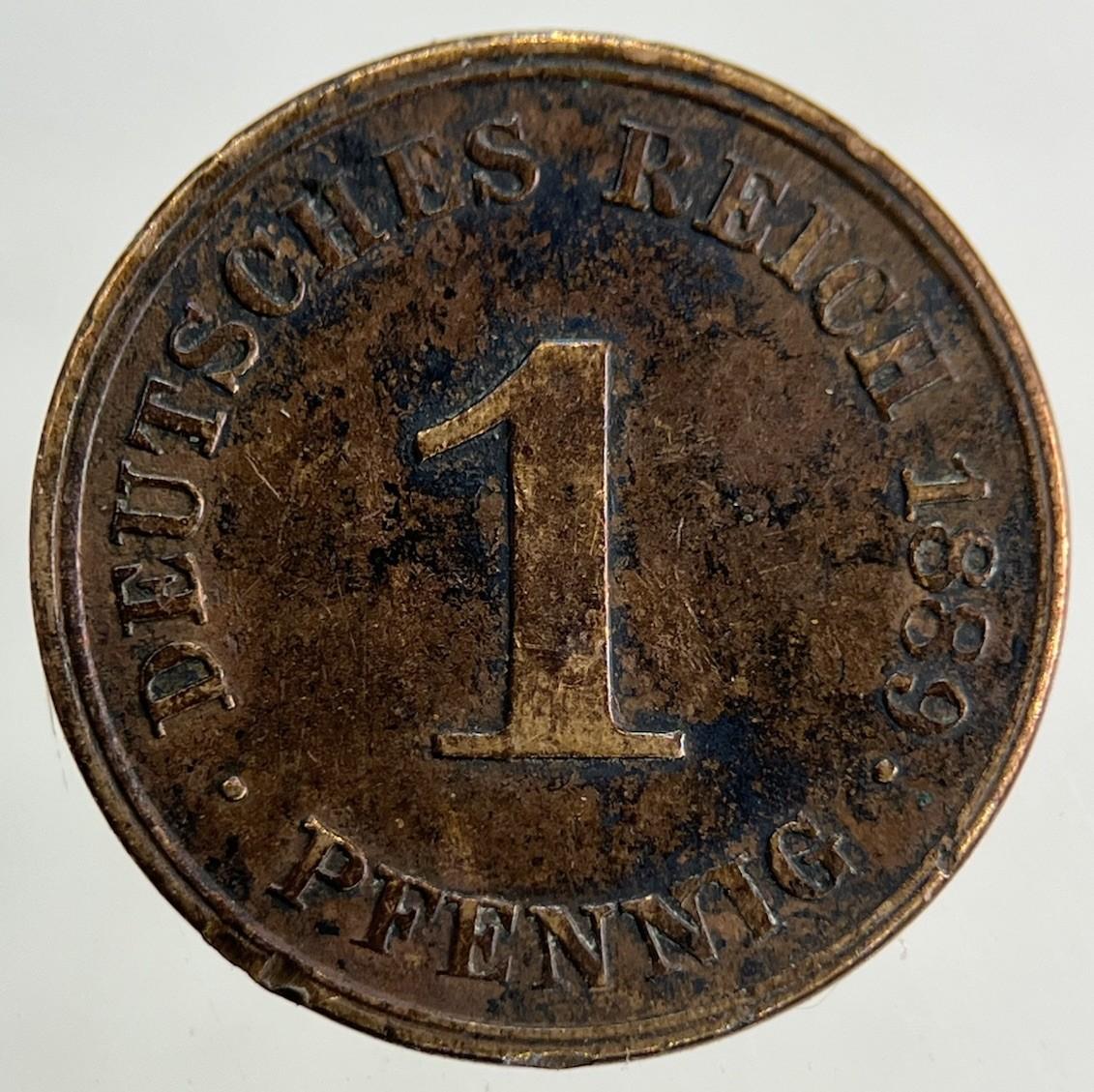 1889 German 1 Pfennig Coin | Fine Collectable Grade