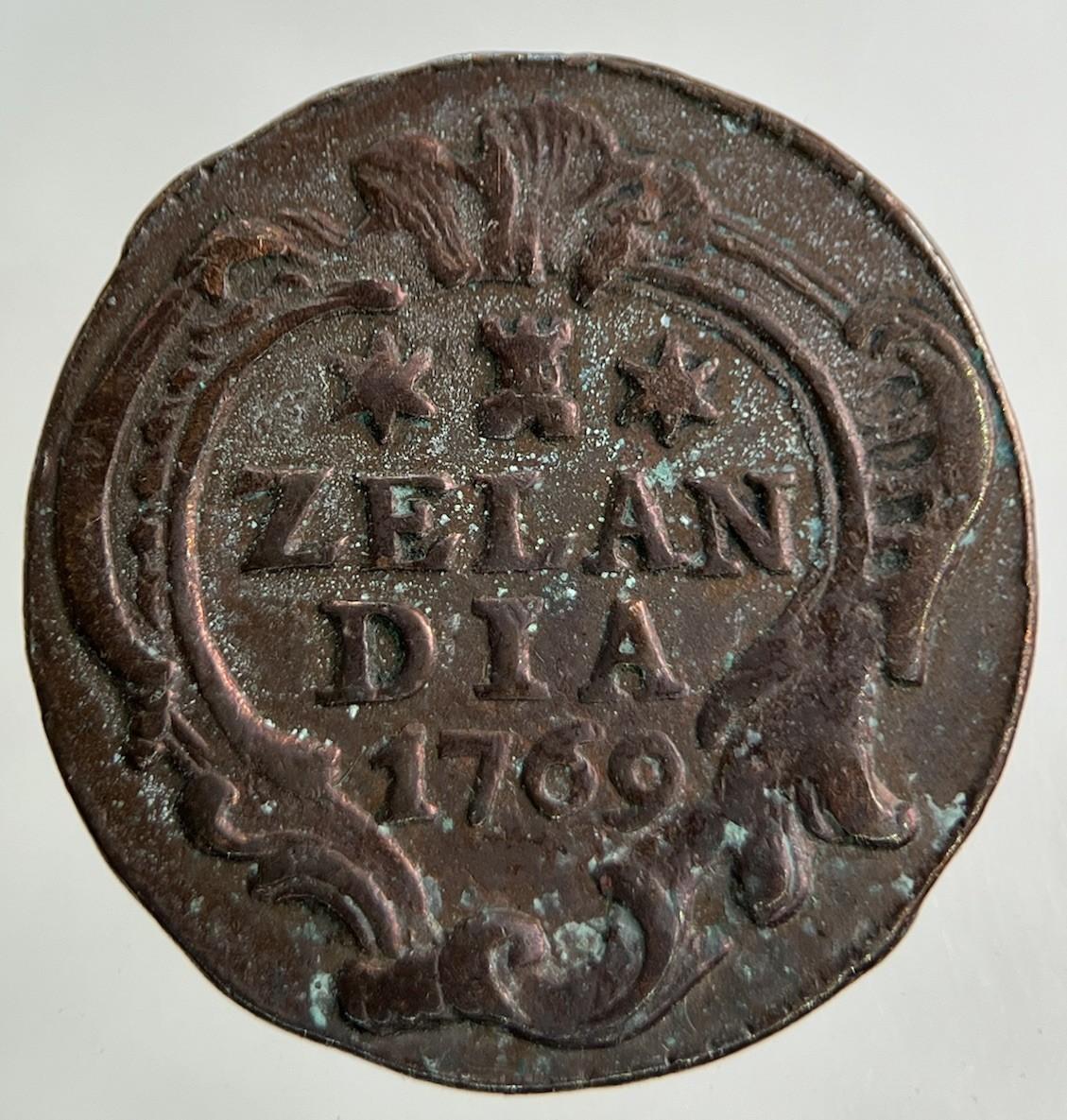 1769 Netherlands Zelandia 1 Duit Coin | Very High Grade