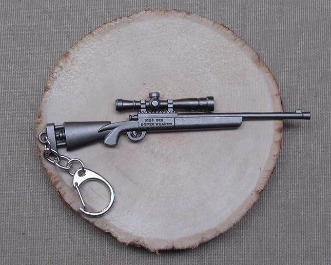 Mini Metal Grey Sniper Rifle With Scope Gun Keyring Premium Keychain Gift UK
