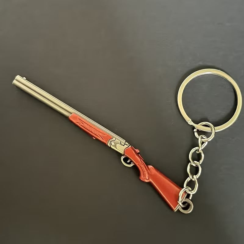 Metal Double Long Barrel Shotgun Gun Keyring Premium Keychain Gift UK